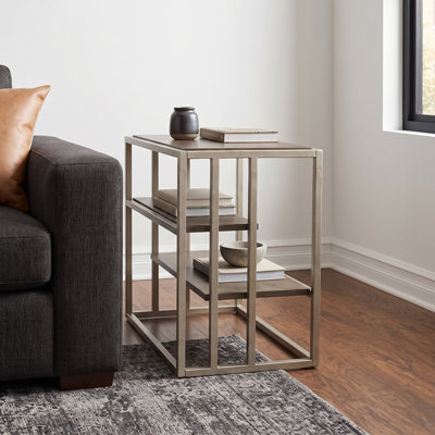 Padena Metal Frame Wood Living Room End Table with Shelf
