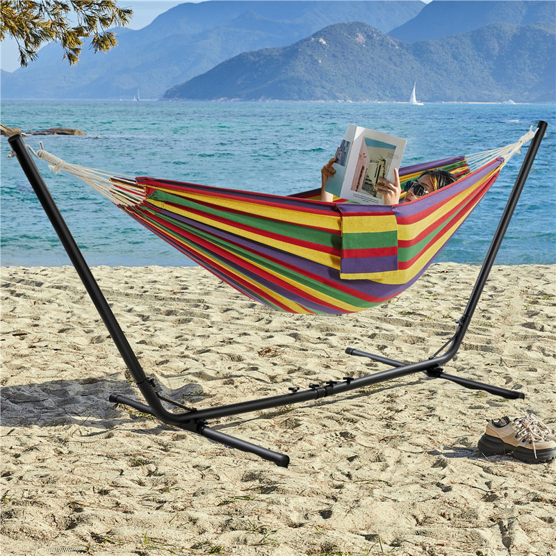 Double Classic Hammock with Stand, Rainbow Stripe