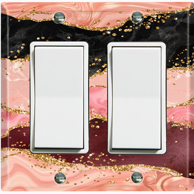 Girls Room Pink Glitter Marble 2 - Gang Toggle Light Switch Standard Wall Plate