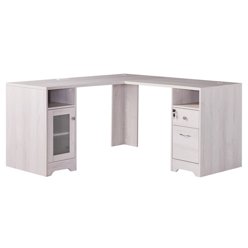 Travis 59.25"W L-Shaped Executive Desk with Power Outlet, White