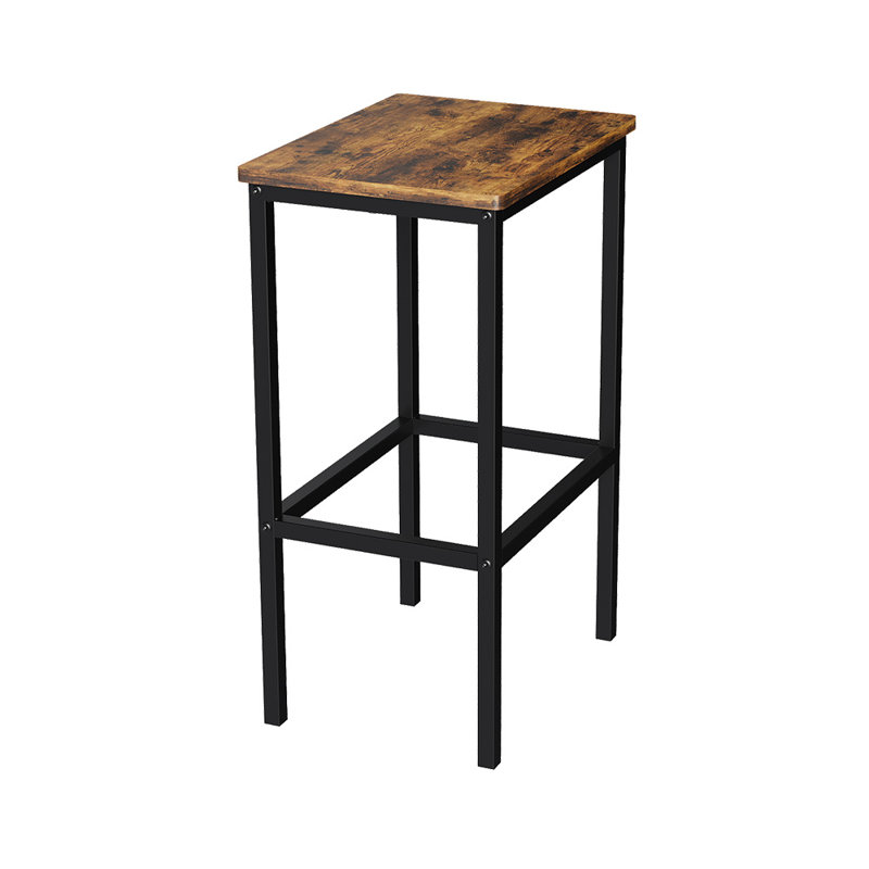 Set of 2 Square Wooden Top Bar Stools with Footrest