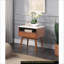 Table basse moderne à finition noyer avec plateau en faux marbre blanc et tiroir pour le salon, assemblage facile