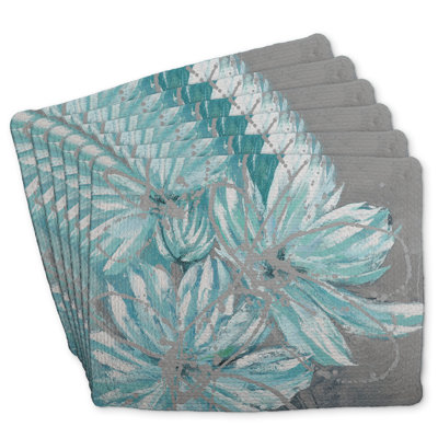 Braided Polyester Kibbe Set of 6 - Abstract Blue Flowers