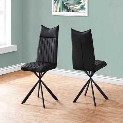 Chaise d'appoint de salle à manger - ensemble de 2, d'appoint, pour les salons modernes rembourrés, cuisine, salle à manger, similicuir noir, métal noir, style contemporain