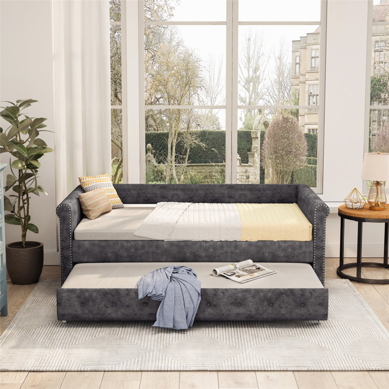 Lit de jour double avec couchette Perrinton, gris