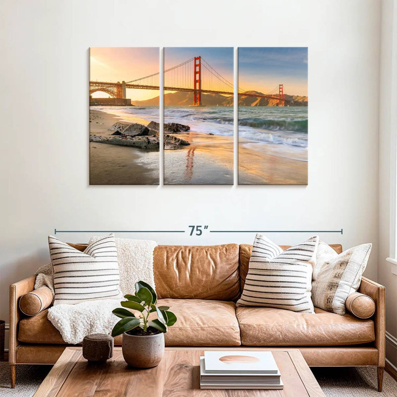 Coucher de soleil au pont Golden Gate, H 36 po x l 57 po
