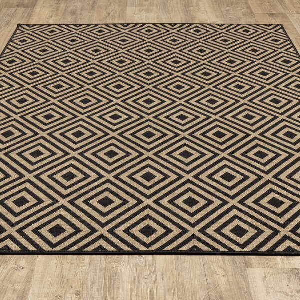 Asao Bordered Gold/Black Indoor/Outdoor Area Rug Wade Logan Pattern: Geometric, Rug Size: Rectangle 8' x 10