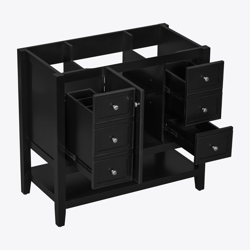 36" Black Solid Wood and MDF Freestanding Bathroom Vanity