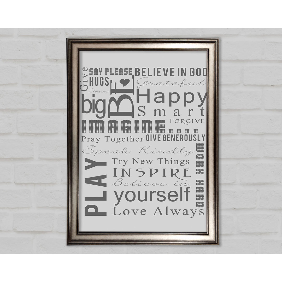 Home Quote Family Rules Be Happy Love Always Grey - Einzelner Bilderrahmen Kunstdrucke