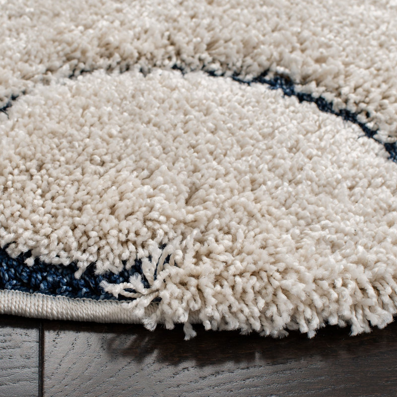 Tapis Amza, Rond 5 pi, Bleu foncé / Crème