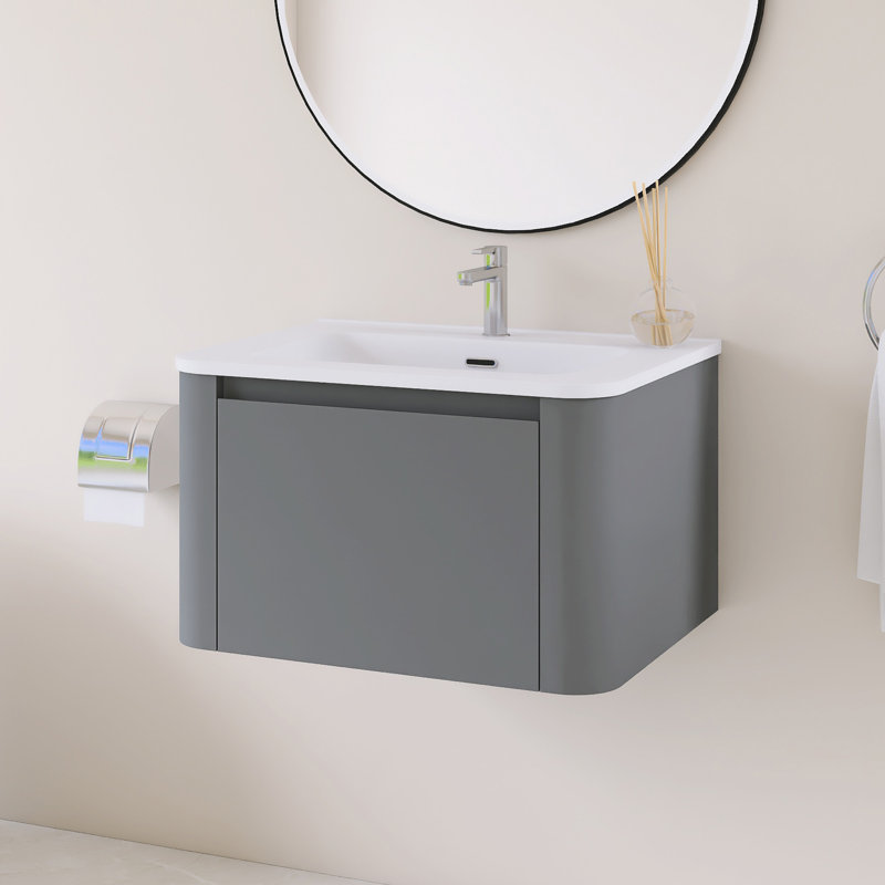 Meuble-lavabo mural simple avec comptoir intégré en céramique blanche, 24"