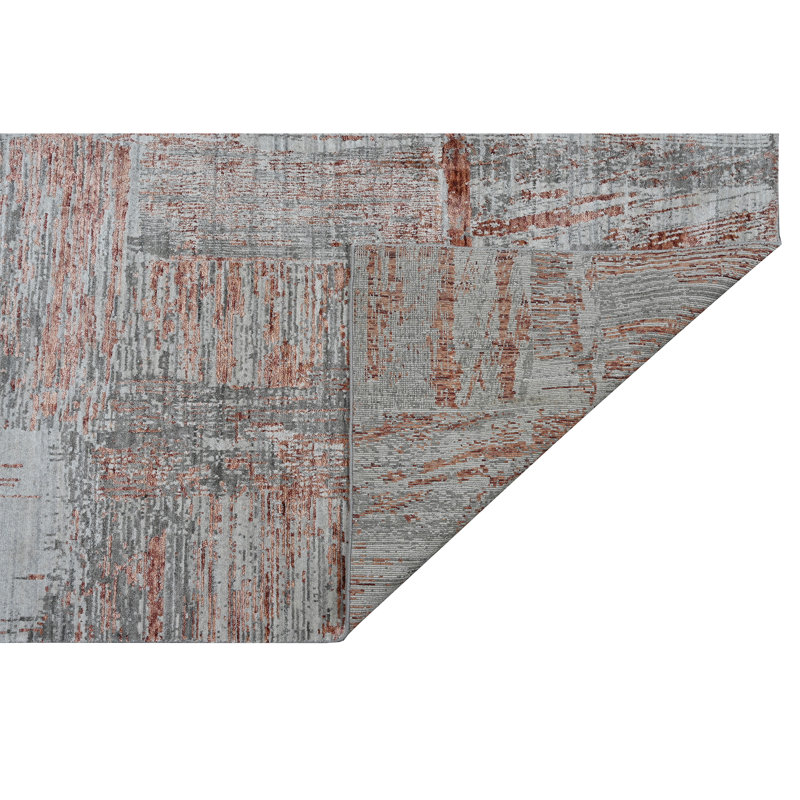 Hand Knotted Abstract Area Rug in Brown/Gray, Rectangle 6' x 9'