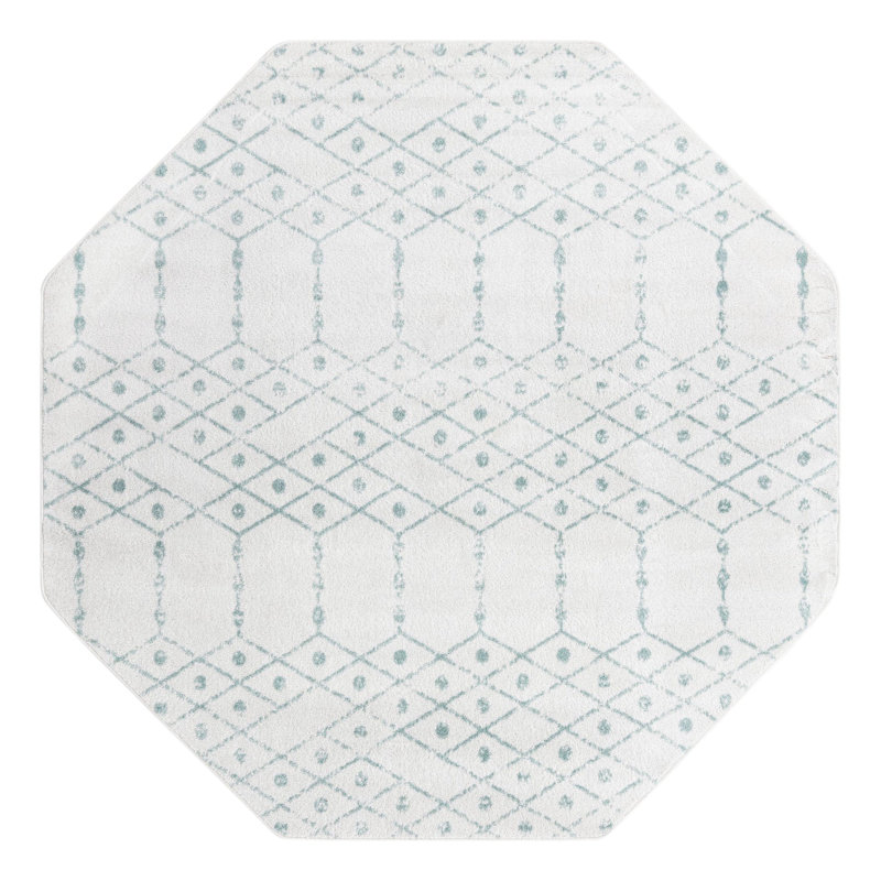 Tapis ivoire à motif géométrique ivoire d'Igon, Octogone 7 pi 10 po x 7 pi 10 po