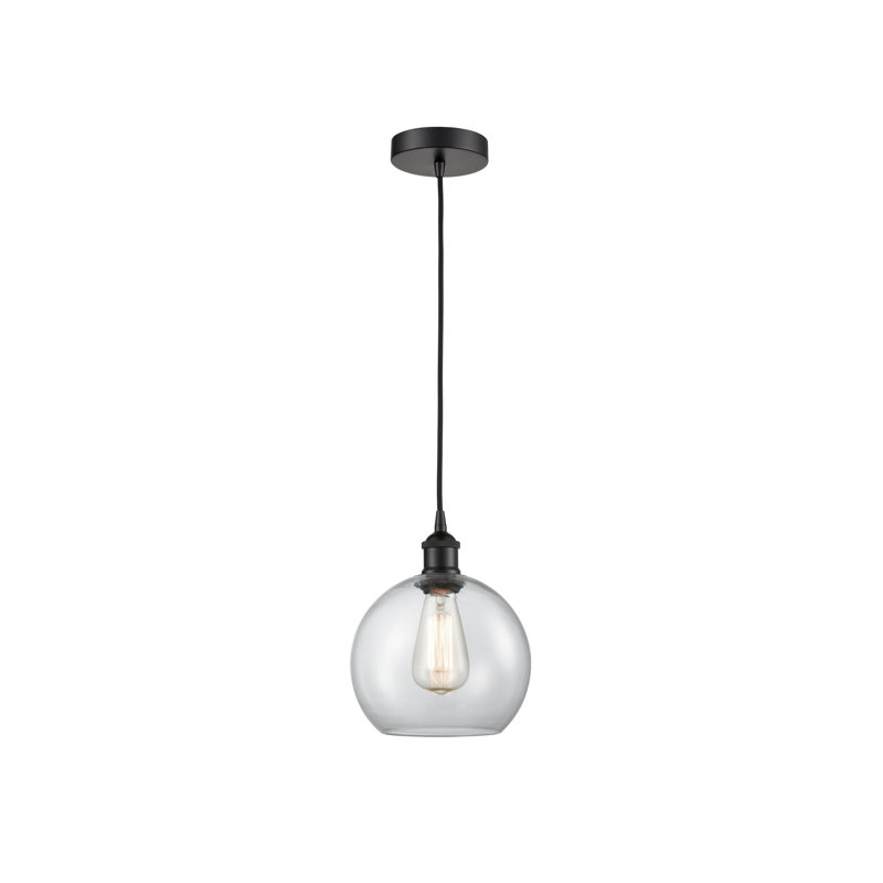 Luminaire suspendu simple à 1 lumière Ralph, H 10,75 po x l 8 po x P 8 po, Transparent, Noir mat