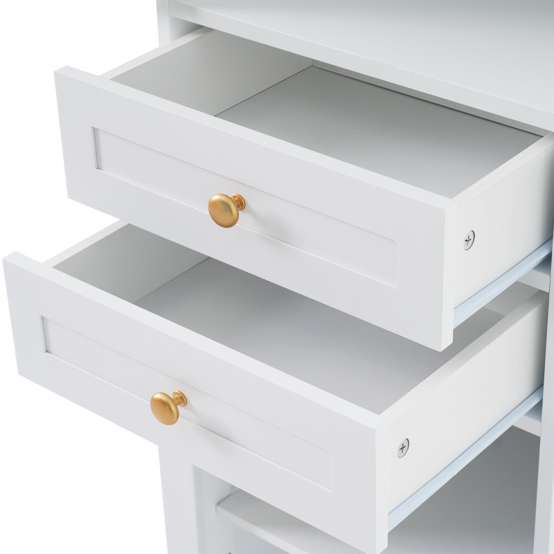 Armoire d'appoint de salle de bain 63 "avec portes et tiroirs en verre Dispositif, Blanc