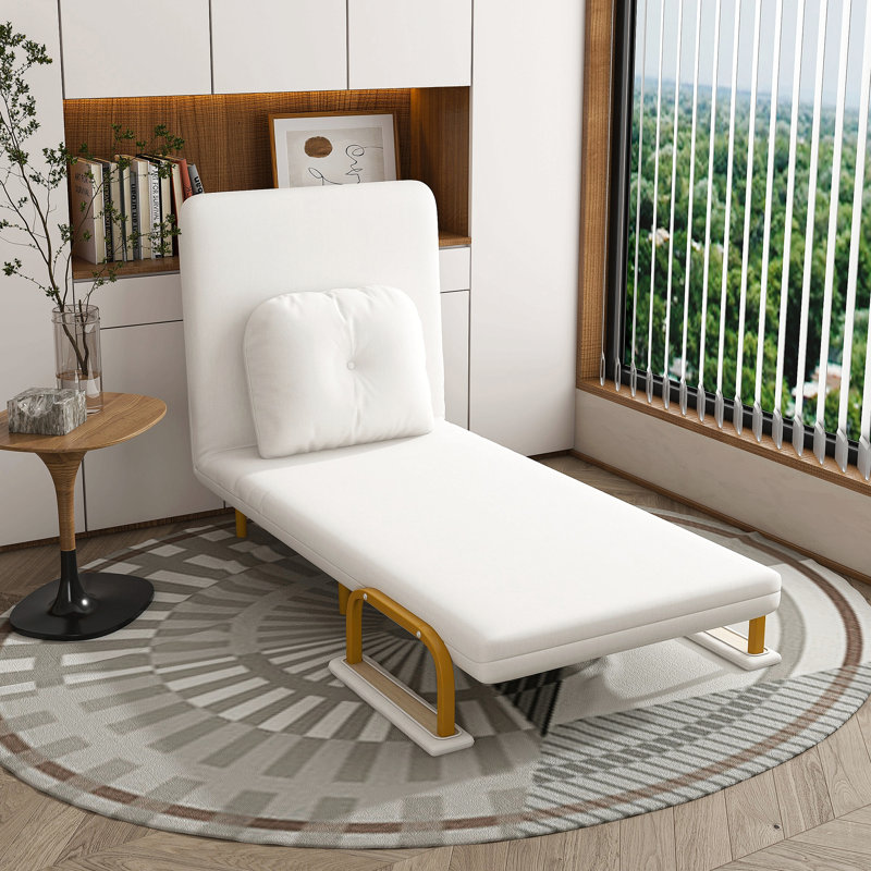 Fauteuil convertible 3-en-1 avec dossier réglable à 5 positions avec coussin et canapé-lit pliant, Naturel, Blanc