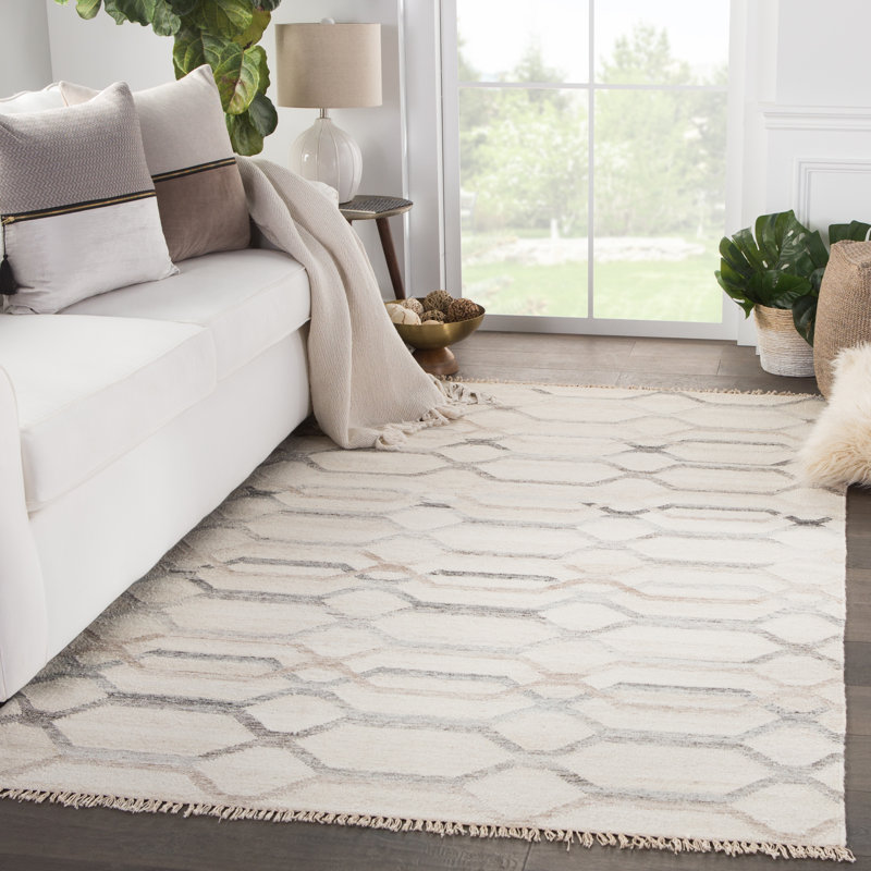 Tapis ivoire / gris tissé à la main Swanson, Rectangle 4 pi x 6 pi
