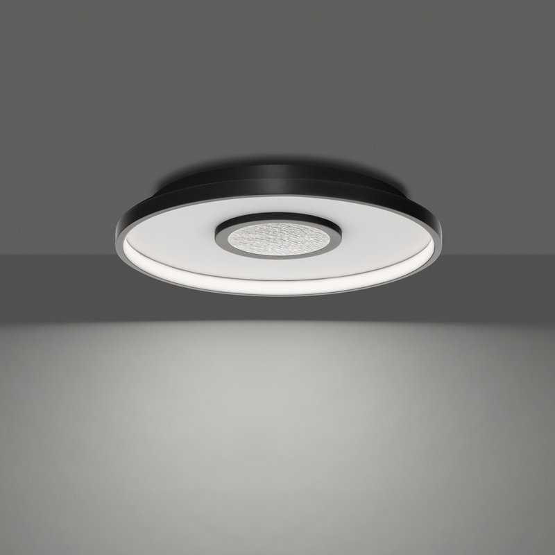 Black Round LED Flush Mount Ceiling Light with Silver Leaf Accent