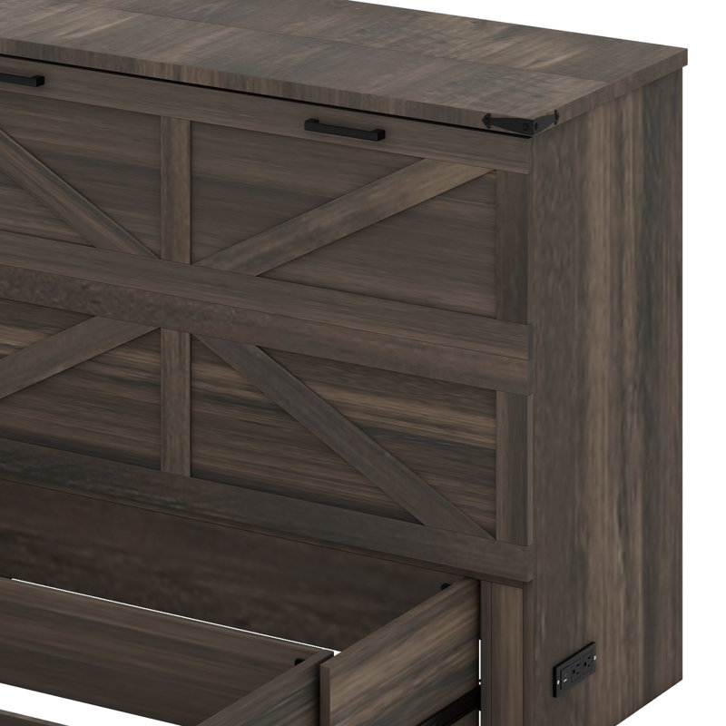 Lit escamotable avec lit plateforme escamotable et grand tiroir de rangement Murphy, Gris rustique