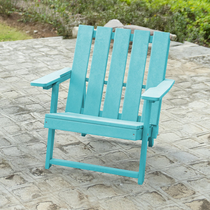 Amalfi Folding HDPE Outdoor Adirondack Chair, Hawaiian Blue