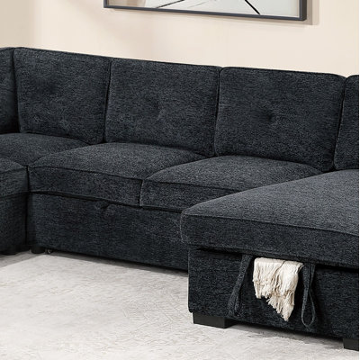 4-Piece Convertible Sectional with Pull-Out Bed, Storage Chaise, and Console
