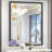 Rectangular Black Matte Metal Frame Vanity Mirror with Beveled Floating Mirror Bathroom-112506796