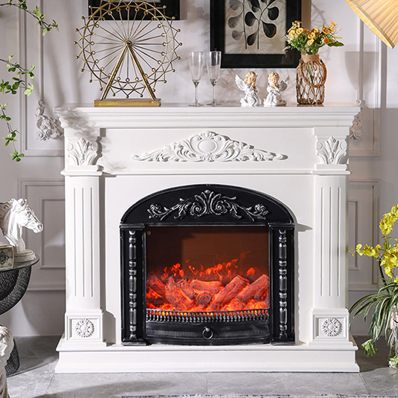 White Solid Wood Freestanding Electric Fireplace