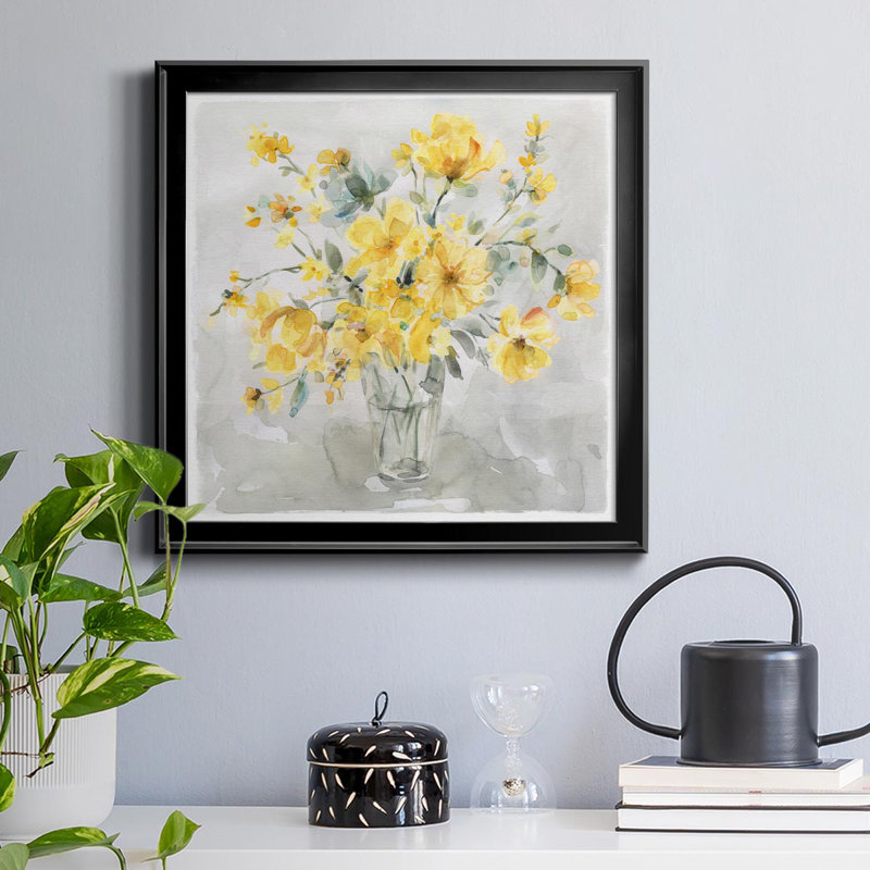 Sunshine Bouquet - Peinture sur toile encadrée, H 17,5 po x l 17,5 po x P 1,5 po, Noir