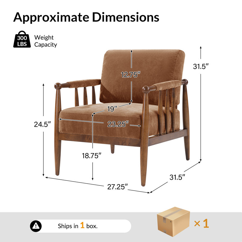 Avidite 27.25"W Farmhouse Solid Wood Arm Chair No Assembly Needed, Caramel
