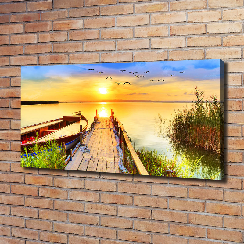 Boat And Pier - Wrapped Canvas Print