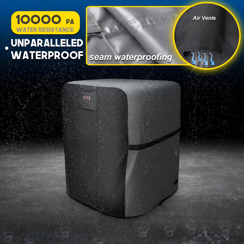 Air Conditioner Cover Waterproof AC Cover 600D Heavy Duty For Outside Units-Durable Universal Sizes Square Fits Up To 30” X 30” X 36”Inches-Gray/Black