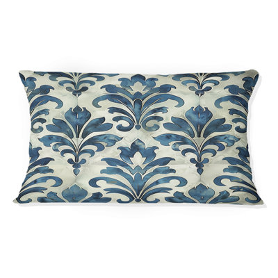 Navy Glamour Luxe Damask - Transitional Lumbar Pillow