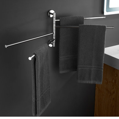 Solid Brass 360° Rotating Bathroom Towel Rack With Adjustable Multi-Layer Bars, No Drill Wall Mounted Towel Holder For Space Saving Organization