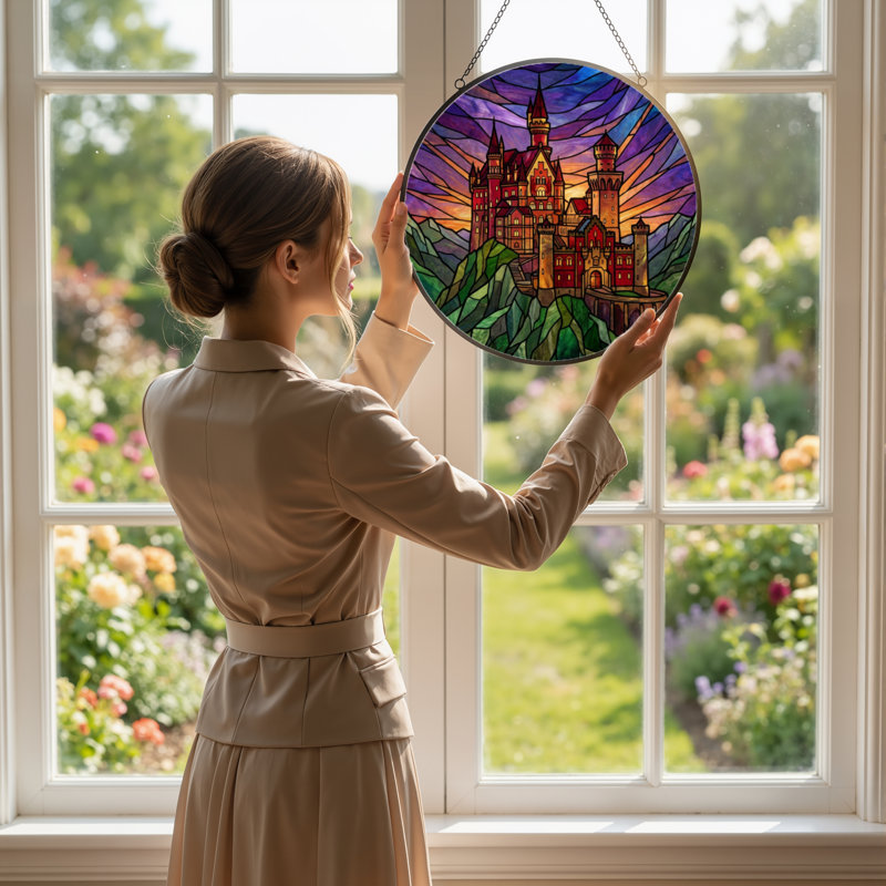 Panneau de vitrail 12 "H Castle Sky, H 12 po x l 12 po