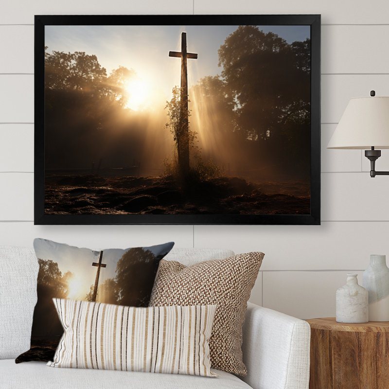 " Religious Cross Healing Light ", Black Single Picture Framed, 24" H x 32" W x 1" D
