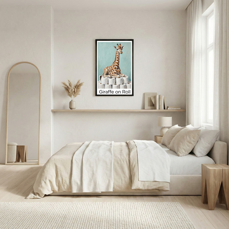 Ensemble de 1 tableau mural sur toile tendue représentant une girafe sur rouleau, H 18 po x l 12 po