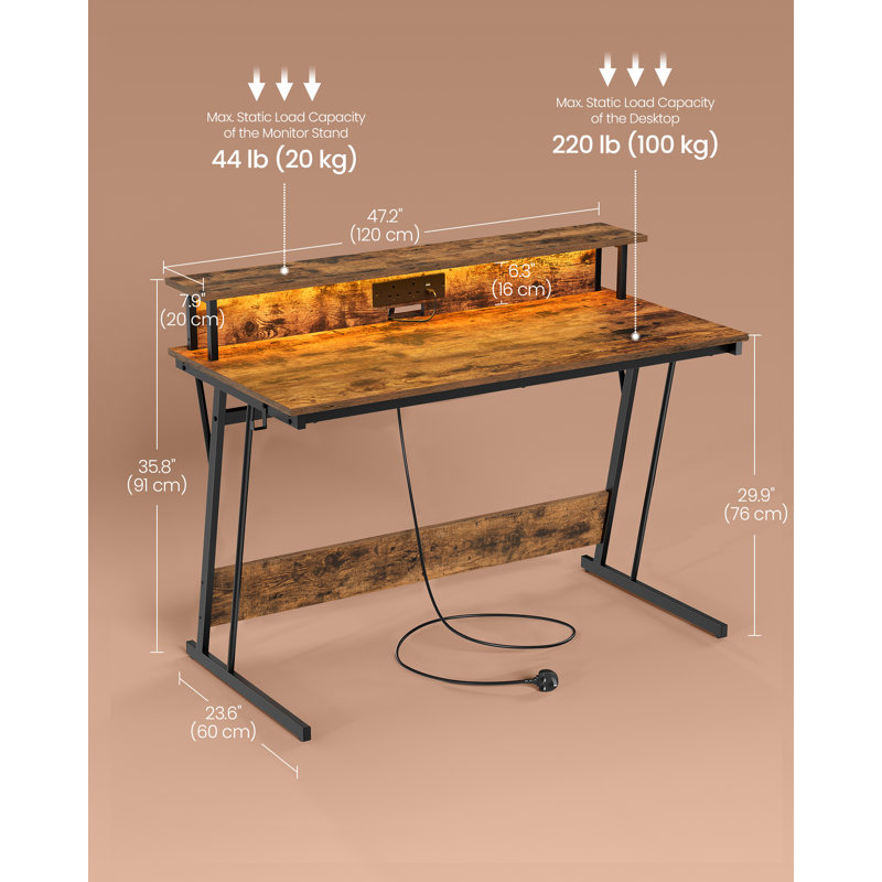 Alcedo 100cm L Computer Table, 76cm H x 120cm W x 60cm D, Brown