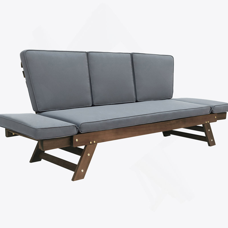 Méridienne de patio d'extérieur réglable en bois avec coussins pour petits espaces