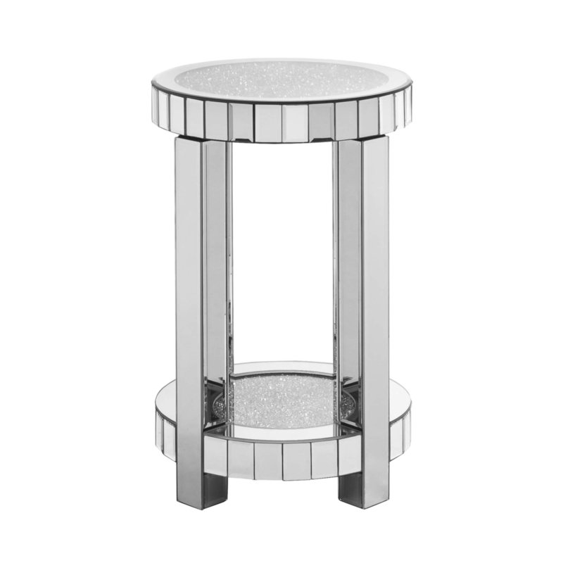Mirror Round Table With Crystal Inlay