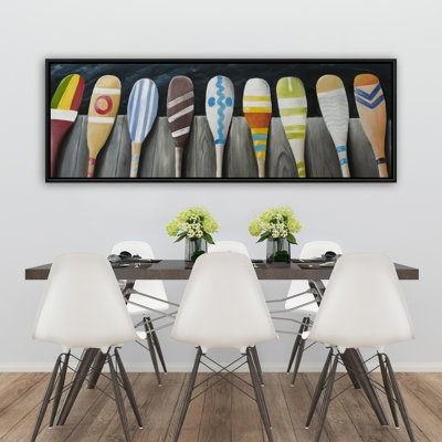 Colorful Paddles on the Dock | Brown Sports & Games Canvas Decor