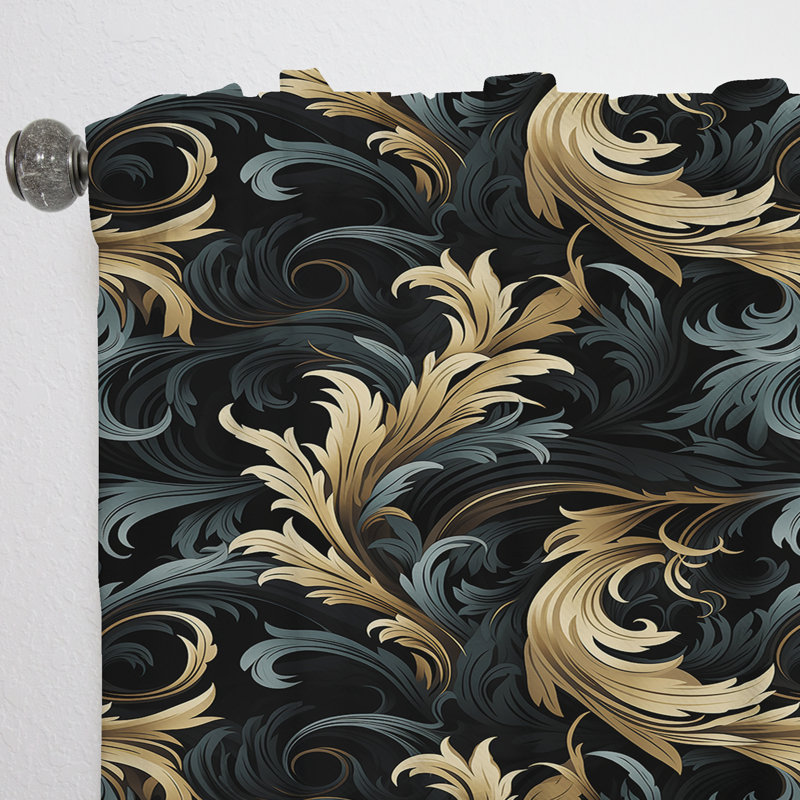 Calligraphie noire à encre noire «Flourish I» - Rideau damassé - Velours obscurcissant - 1 panneau, L 52 po x L 84 po