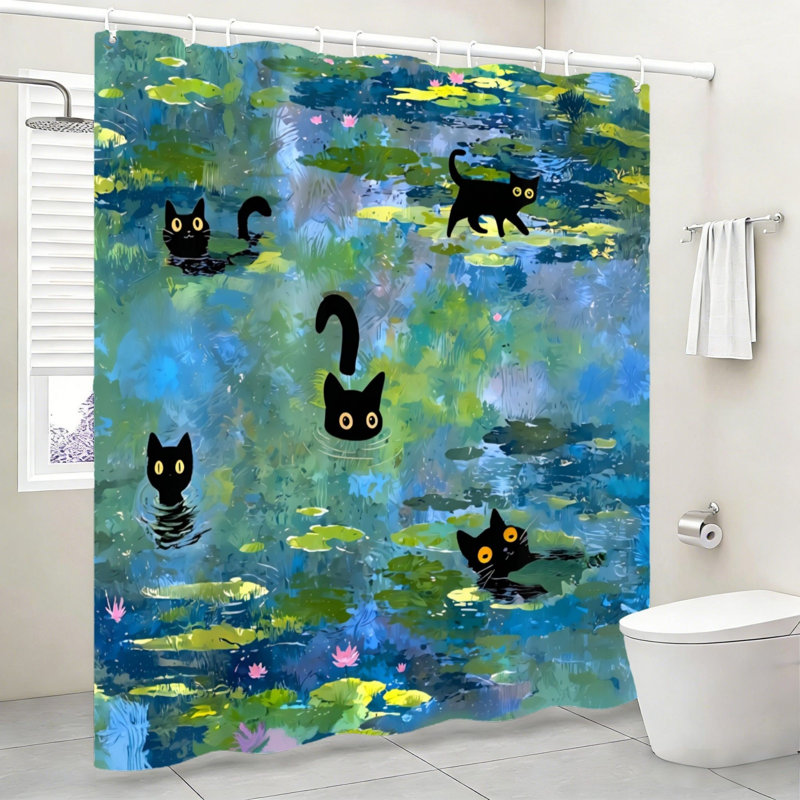 Rideau de douche bleu sarcelle Water Lily Catline Guest Suite, 183 cm x 183 cm