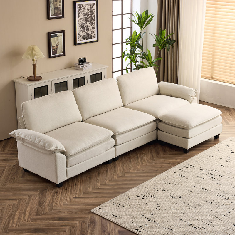 Canapé et canapé avec repose-pieds Avrilynn, Polyester beige, 120"W x 32.3"D x 33.5"H (3-Seat)