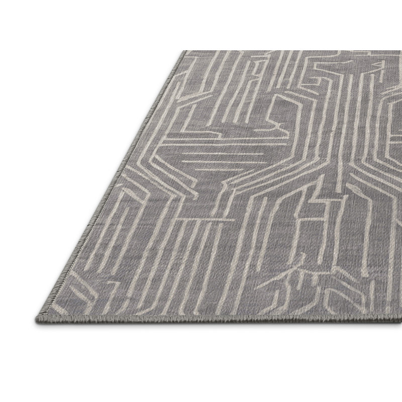 Machine Washable Gray Area Rug, Rectangle 5' x 8'