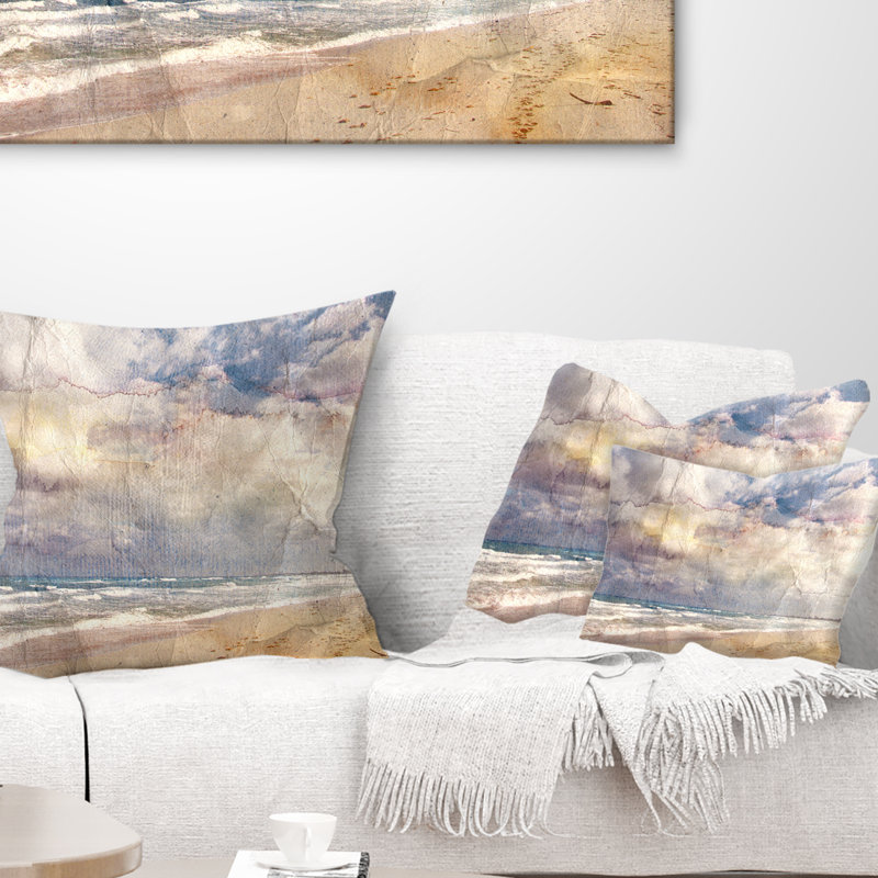 Coussin lombaire en aquarelle de mer rétro seascape