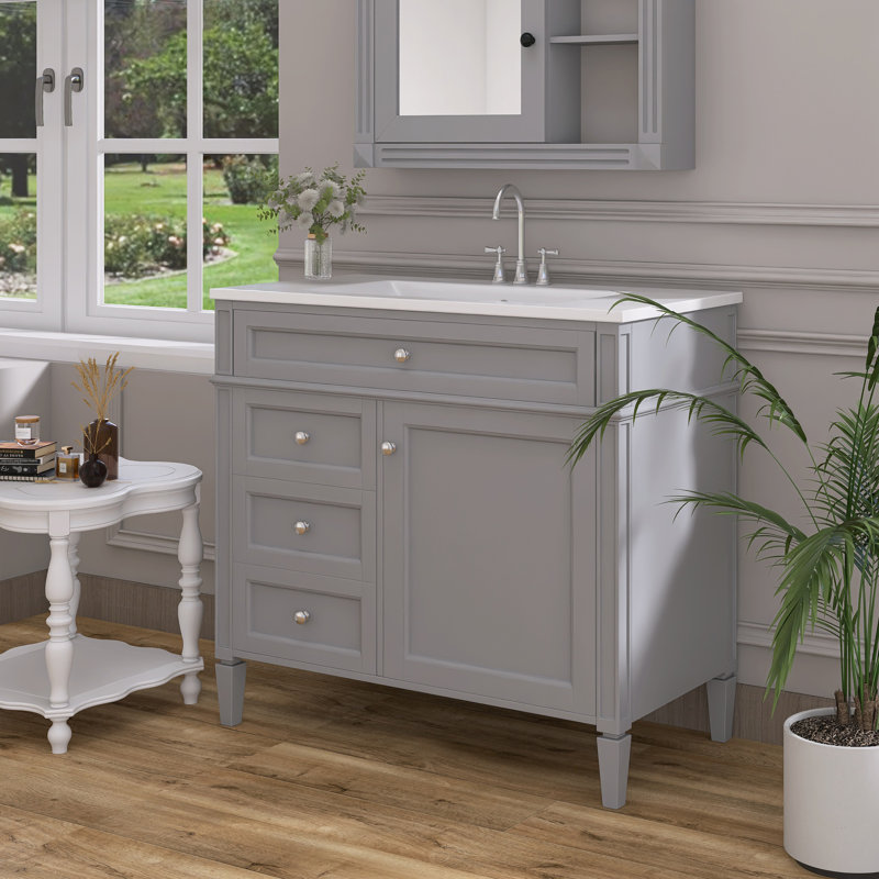 Meuble-lavabo simple 36 po avec plateau Selinay, Gris