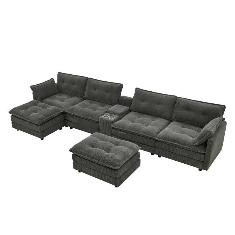 Canapé modulaire surdimensionné en U de 154 po avec console multifonctionnelle et port USB, H 33 po x l 154 po x P 60 po, 2