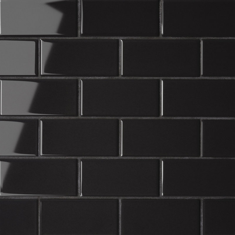 Le Cafe 2" x 4" Mesh Mount Glossy Porcelain Mosaic Tile, Black