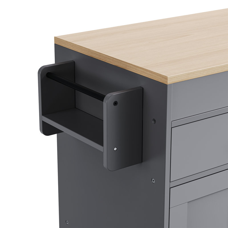  Îlot de cuisine 74,5 po avec table extensible, chariot roulant avec étagère à épices, armoire de rangement, gris, Gris