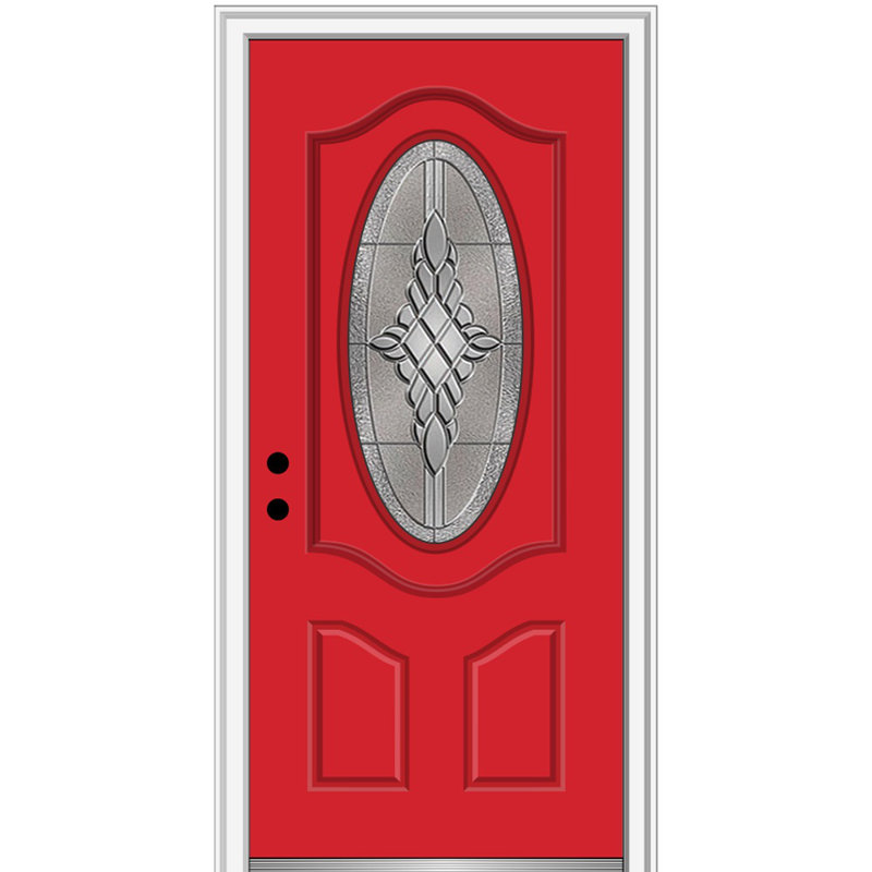 Petite porte d'entrée ovale de luxe en fibre de verre pré-suspendue 2 panneaux Grace Grace, Noir, noir, noir, noir